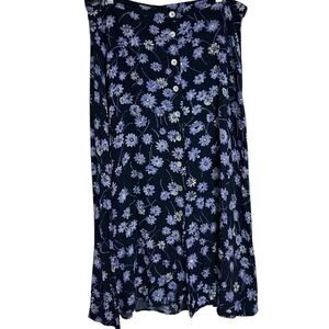 Worthington Vintage Maxi Skirt Women's 16 Floral Navy Purple Cottagecore Prairie